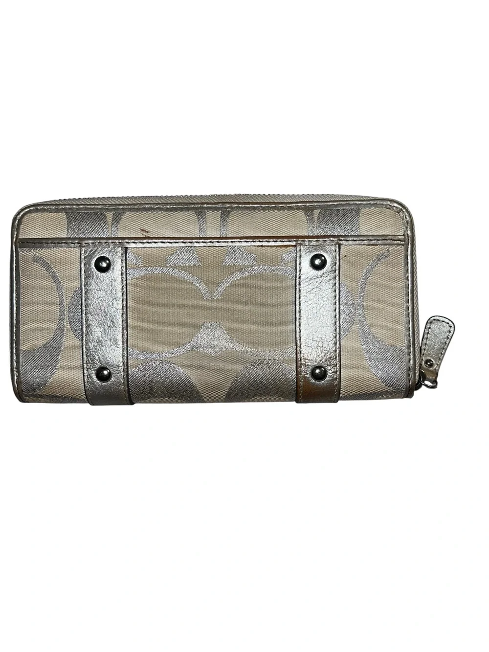 Coach SoHo Beige Canvas Wallet with Silver Metallic Accents